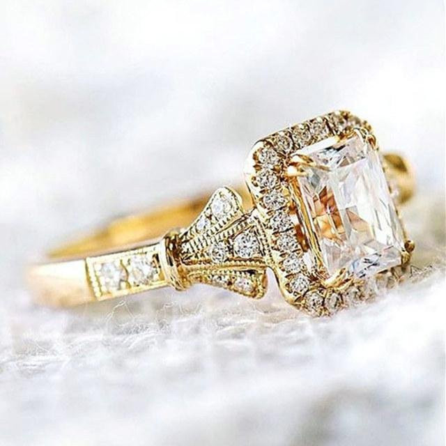 Verlobungsring Messing, Gold, Zirkonia, Damen - Bild 1