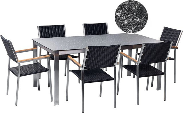 Beliani Gartentisch-Set COSOLETO/GROSSETO mit 6 Stühlen aus Rattan in Schwarz und Silber - Bild 1