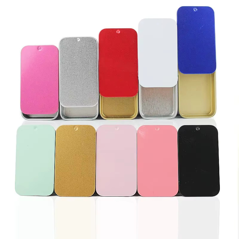 Leere rechteckige Mini Zinn Boxen mit Schiebeverschluss aus Metall für Schmuckverpackungen, 16 ml, in Schwarz oder Mehrfarbig - Bild 1