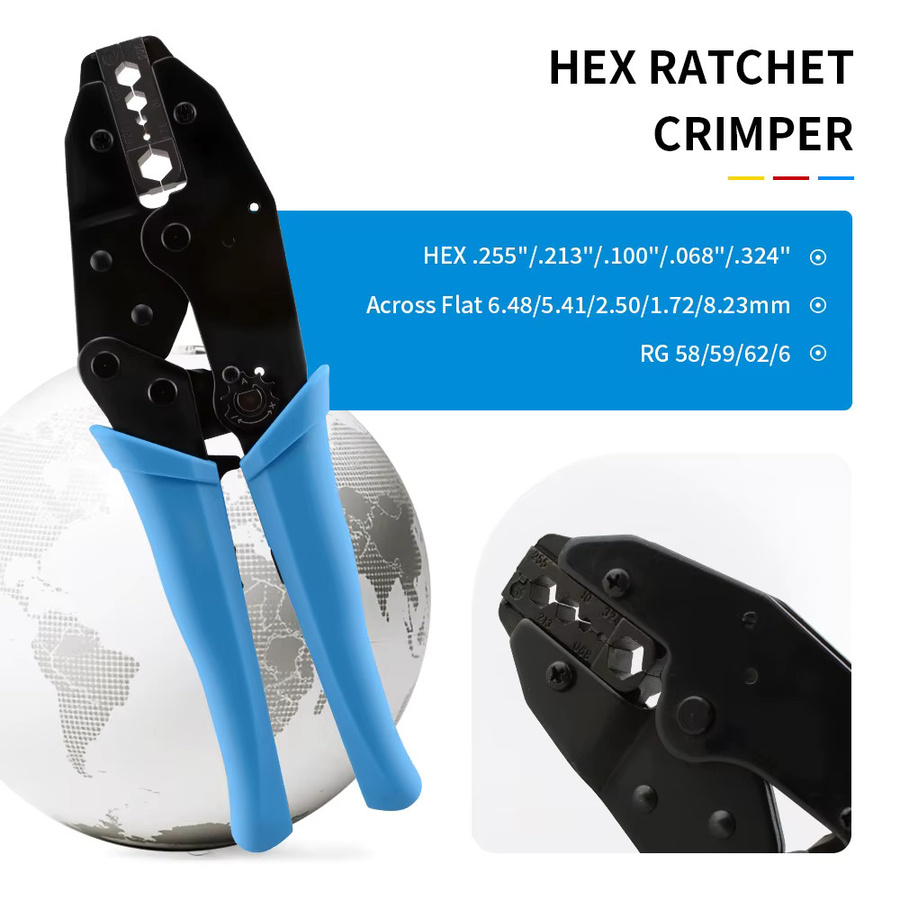 Koaxialkabel-Crimpzange aus Kohlenstoffstahl für SMA/BNC RG6, RG11, RG58, RG59, RG62 in Blau - Bild 3