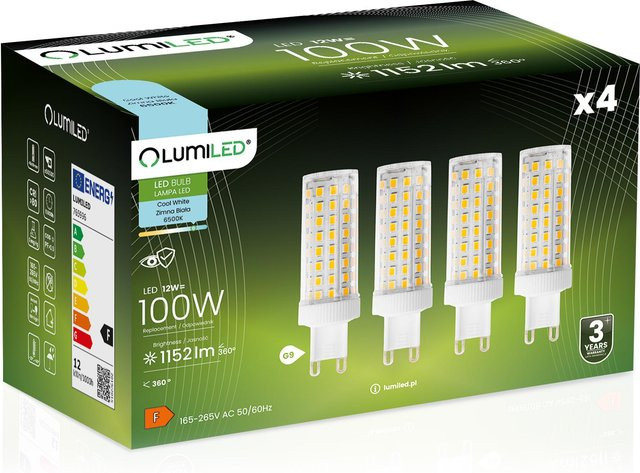 Lumiled LED-Glühbirne G9 Kapsel, 4er-Set, 12W, 1152 Lm, 6500K Kaltweiß - Bild 1