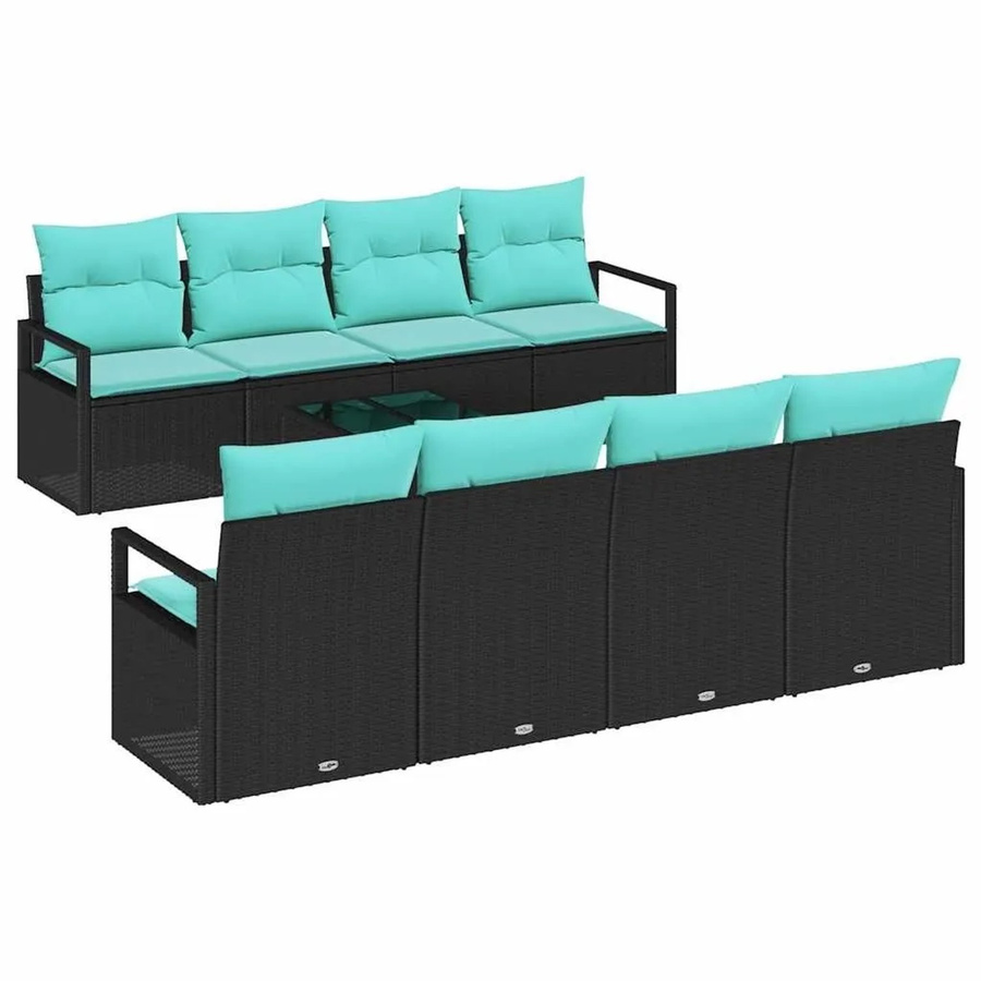 vidaXL 7-teiliges Lounge-Sofa Set aus Poly Rattan mit Kissen in Schwarz und Blau - Bild 2