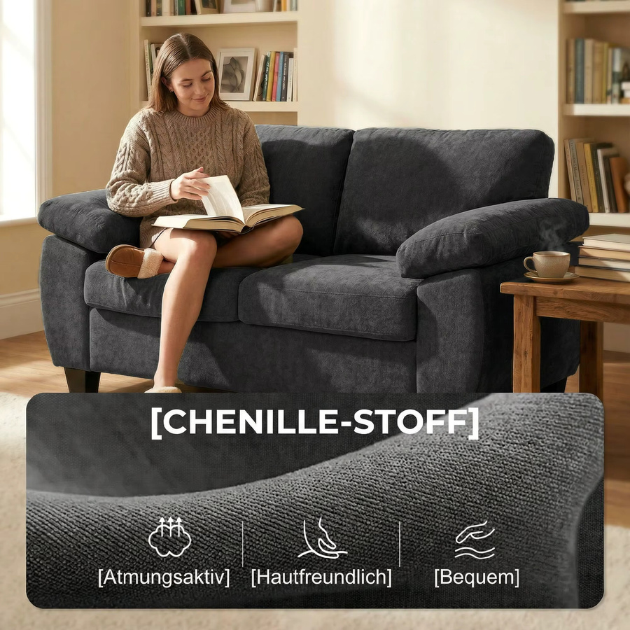 HOMCOM 2-Sitzer-Sofa modern aus Stoff in Grau, B/T/H: 156 x 77 x 81 cm - Bild 5