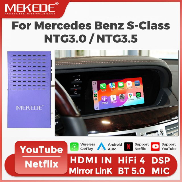 MEKEDE Kabelloses CarPlay und Android Auto Upgrade-Modul für Mercedes Benz W221 S-Klasse und W222 CL-Klasse NTG 3.0 3.5 mit YouTube Netflix Mirror Link und Rückfahrkamera Unterstützung - Bild 1