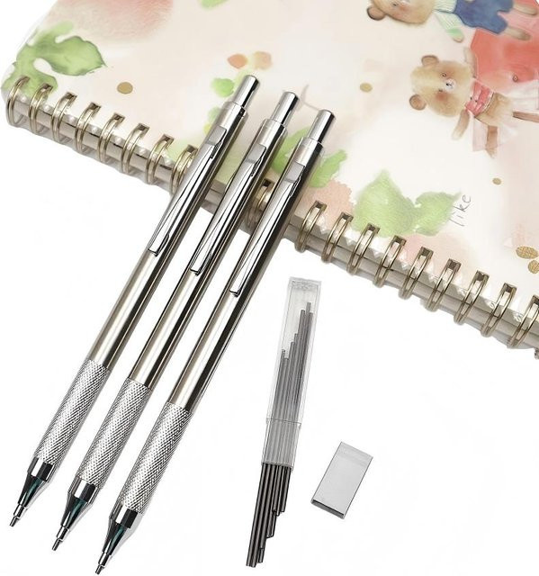 ZiViMi Metall Druckbleistift in Silber mit 1,3 mm Mine und 2 HB Graphitminen für Schule und Büro - Bild 1