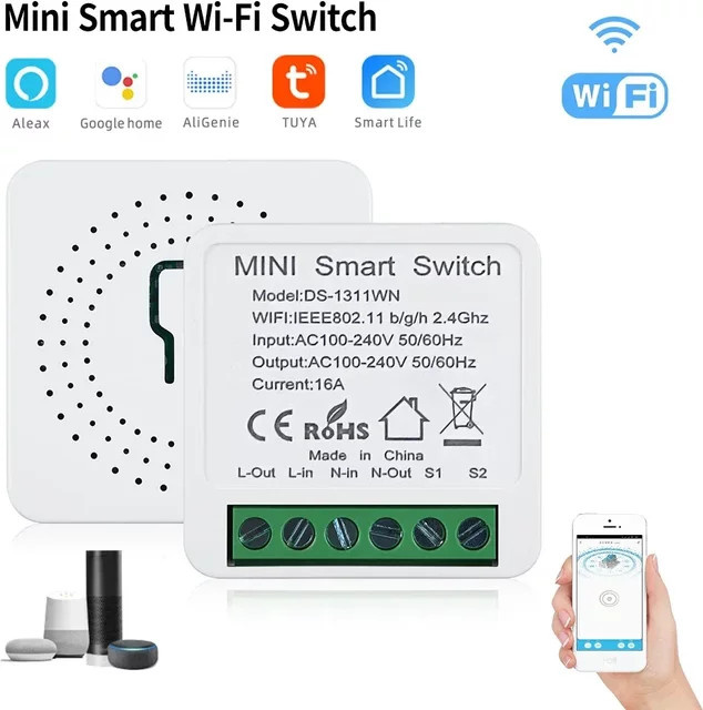 Tuya 16A WLAN Smart Switch Modul in Weiß für 2-Wege-Steuerung, kompatibel mit Smart Life, Amazon Alexa und Google Assistant - Bild 1