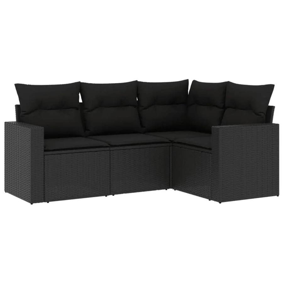 vidaXL 4-teilige Garten-Sofagarnitur in L-Form aus schwarzem Poly-Rattan mit Sitzkissen und Rückenkissen - Bild 2