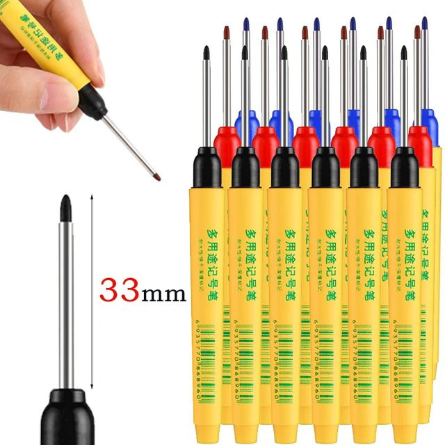 MROOFUL 6er Set Mehrzweck Kennstift mit langem Kopf für Holzbearbeitung und Dekoration, wasserfest, Farben: Rot, Blau, Schwarz - Bild 1
