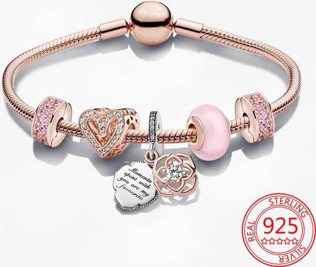 Allbestart Schmuck-Set, Schlangenarmband und Halskette, 925 Silber, Roségold, Zirkonia, Unisex - Bild 1