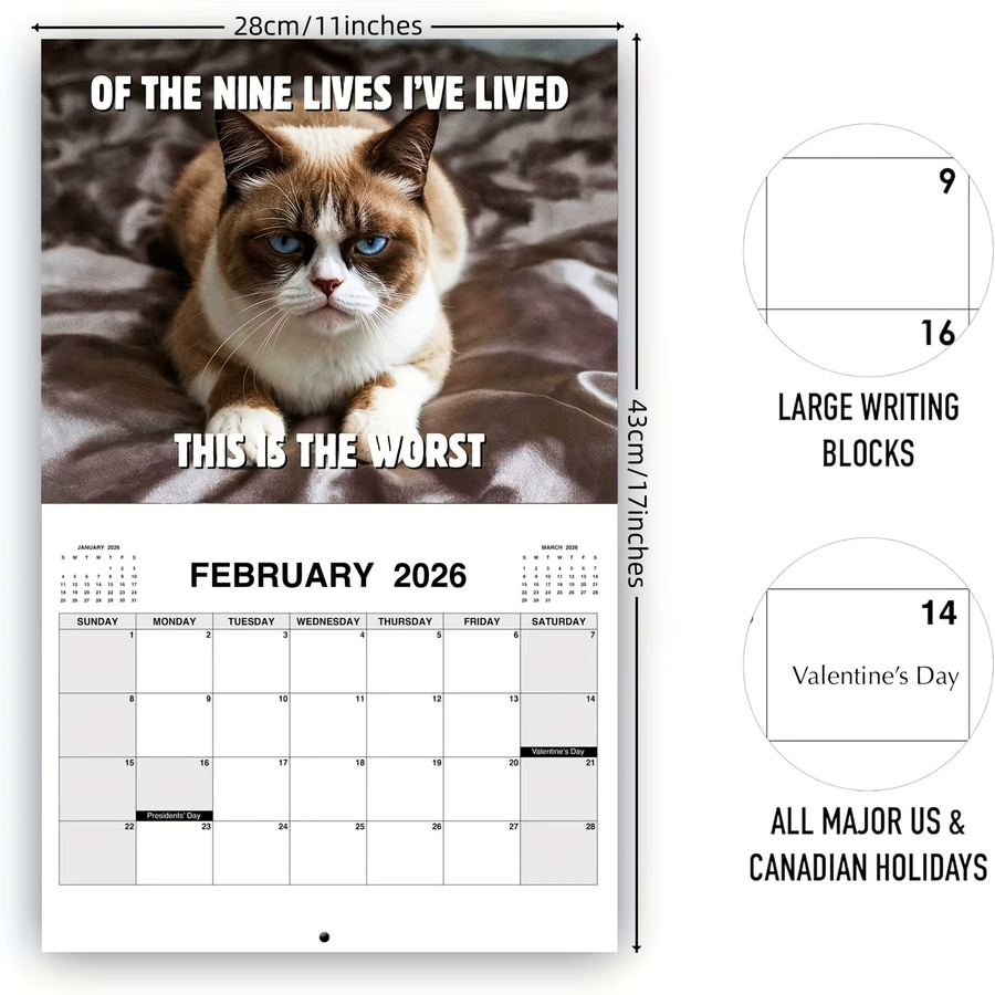 Wandkalender 2026 mit Katzenmotiven in Multicolor als hängendes Design für dein Zuhause oder Büro - Bild 5