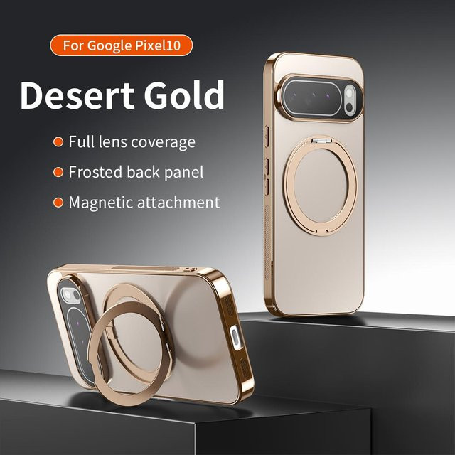 HQBBRO Stoßfeste Handyhülle mit 360 Grad drehbarem Magnetständer für Google Pixel 10 Pro XL 9 8 Pro Gold - Bild 1