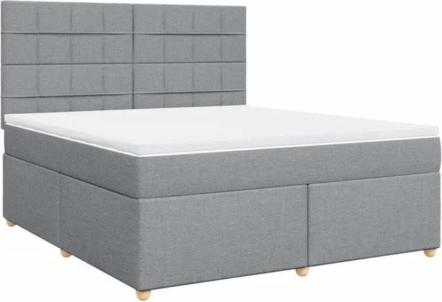 vidaXL Boxspringbett mit Matratze in Hellgrau, Hybridbett mit Taschenfederkern aus Stoff und Kiefernholz, B/T: 180 x 200 cm - Bild 1