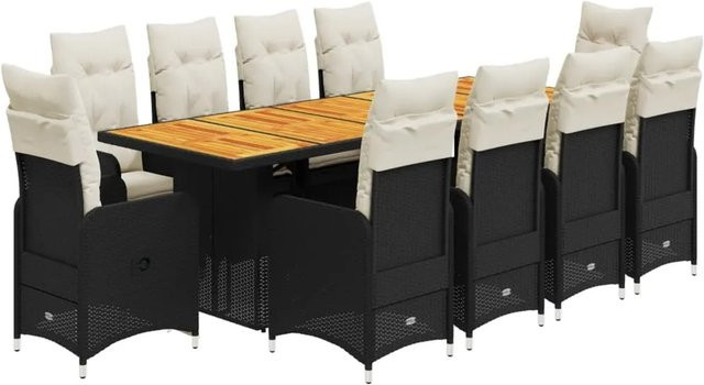 vidaXL 11-tlg Garten-Bistro-Set aus PE-Rattan und Akazienholz in Schwarz mit Kissen - Bild 1