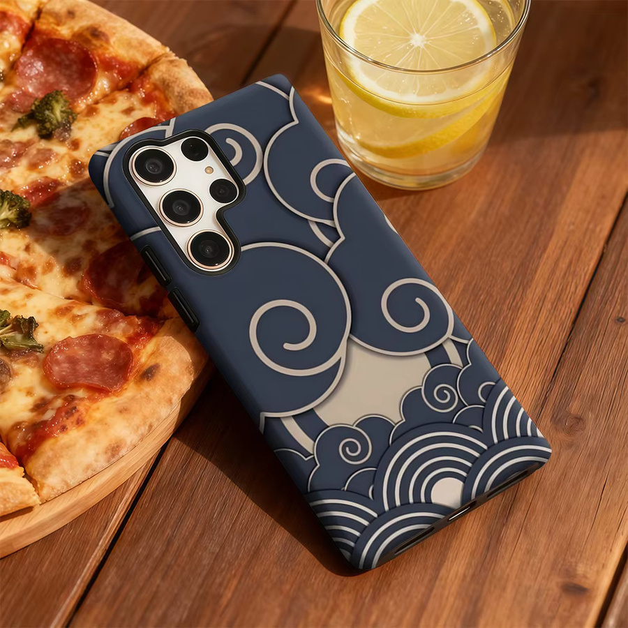 Indigo Cloud Scroll Handyhülle für Samsung Galaxy S25 Ultra, S24 und S23 Ultra Plus in Blau, stoßfeste doppellagige Rückseite - Bild 5