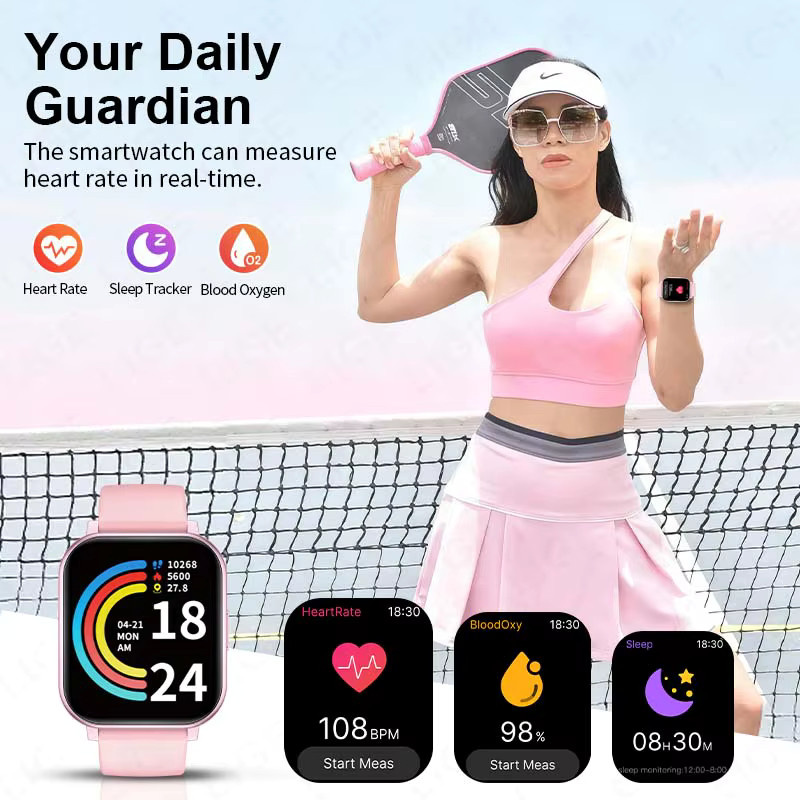 LIGE Smartwatch, 1,83 Zoll, Silikon, pink, Unisex - Bild 3