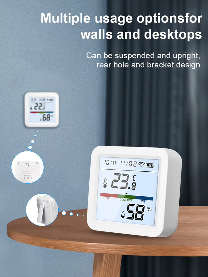 ONENUO Intelligenter Tuya ZigBee Temperatur- und Feuchtigkeitssensor mit hintergrundbeleuchtetem LCD in Weiß, kompatibel mit Google Assistant (erfordert Tuya Zigbee Hub) - Bild 3