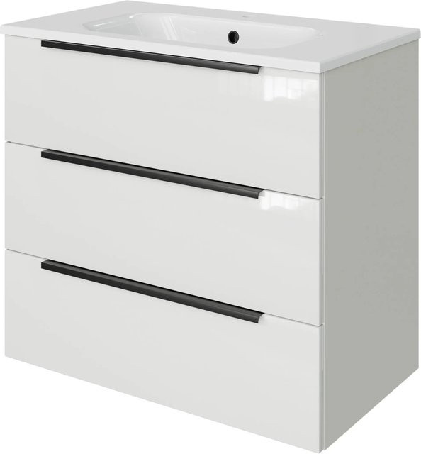 Pelipal Badmöbel-Set Quantum 07 in Weiß Glanz mit Mineralmarmor-Waschtisch und Waschtischunterschrank, Breite: 81 cm, Tiefe: 46 cm, Höhe: 72 cm - Bild 1