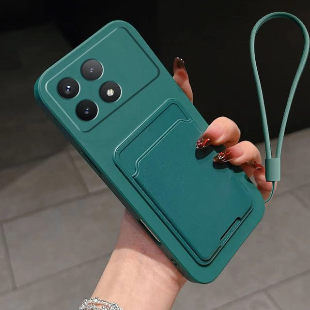 Luxus Silikon Handyhülle mit Kartenfach für Xiaomi Redmi 13C 14C 4G sowie Note 12 13 14 Pro Plus 5G in Weiß und Grün - Bild 1