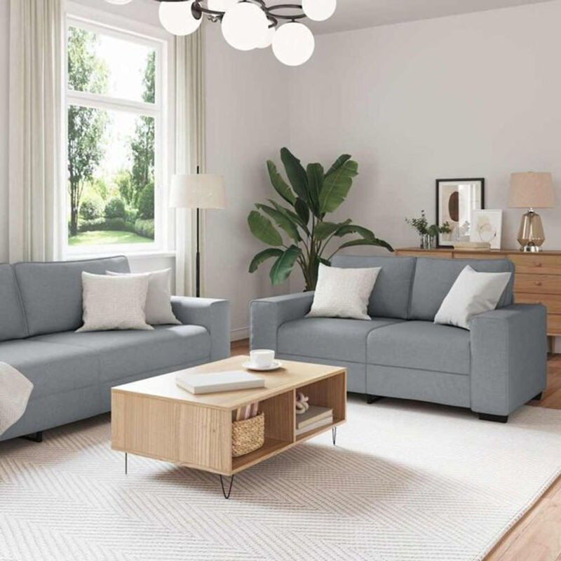 2-teilige Schlafsofa-Garnitur Vidaxl in Grau aus Stoff mit Kissen im modernen Design - Bild 1