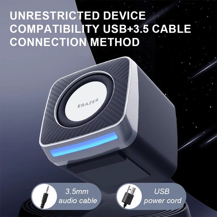 Lenovo Stereo Computer-Lautsprecher mit HiFi-Klangqualität, LED-Atemlicht und Dual-Channel Anschluss via USB und 3,5 mm Jack, Schwarz - Bild 3