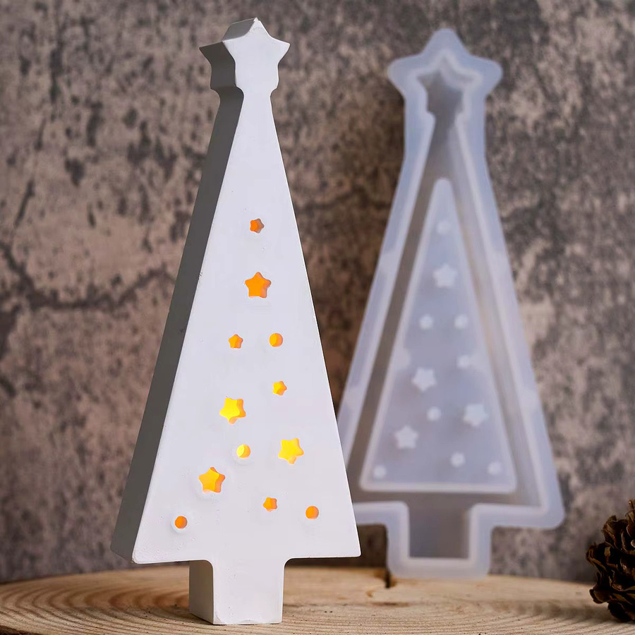 UDOCOOL Weihnachtsbaum Kerzenhalter in Weiß mit minimalistischem Design für LED-Teelichter und Zement-Gussform - Bild 3