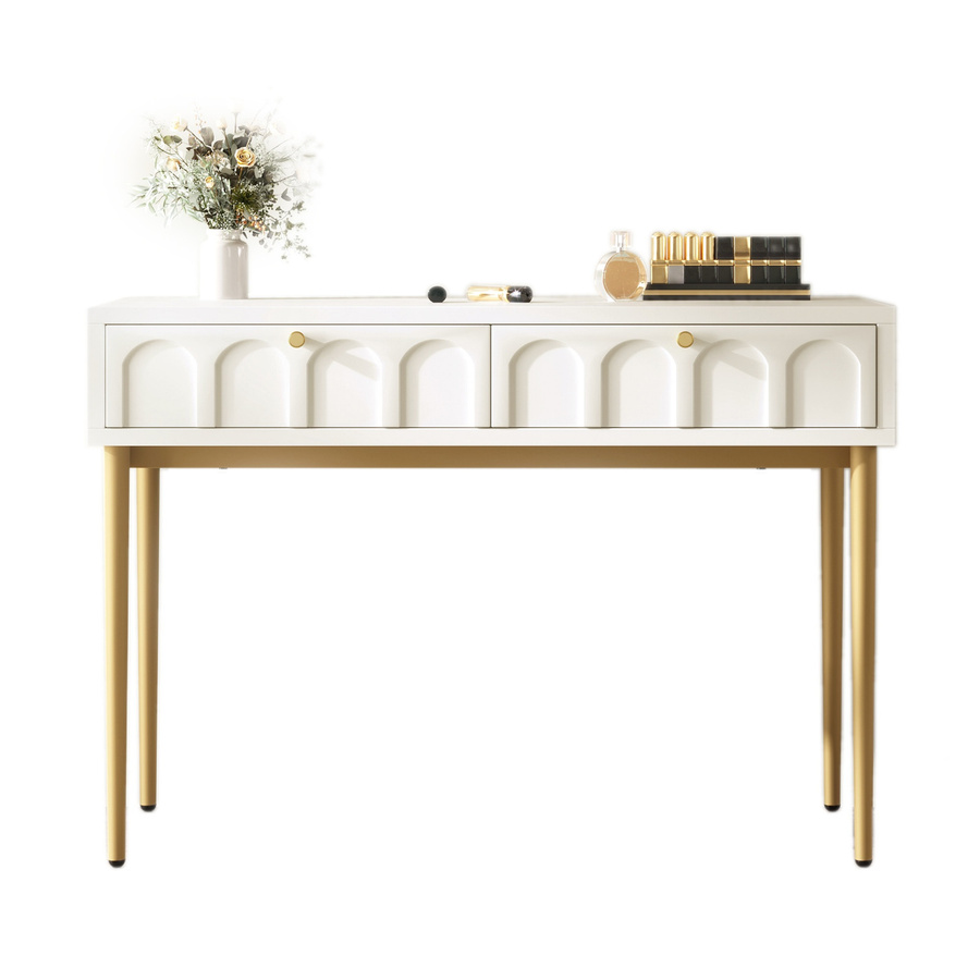 Eleganter Kosmetiktisch von AB Store in Cremeweiß mit 2 Schubladen und Metallrahmen, Breite: 100 cm, Höhe: 76,5 cm - Bild 2
