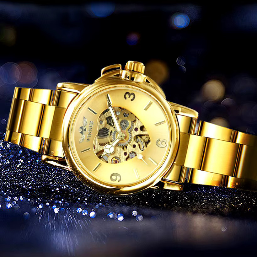 GEWINNER Armbanduhr Skeleton, Automatik, Gold, Edelstahl, Damen - Bild 3