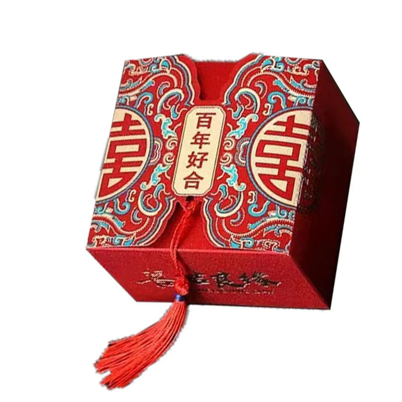 CosyHome Chinesische Süßigkeitenbox in Rot, Quadratische Dekobox im Orientalischen Stil, B/T/H: 6,5 x 6,5 x 4,5 cm - Bild 6