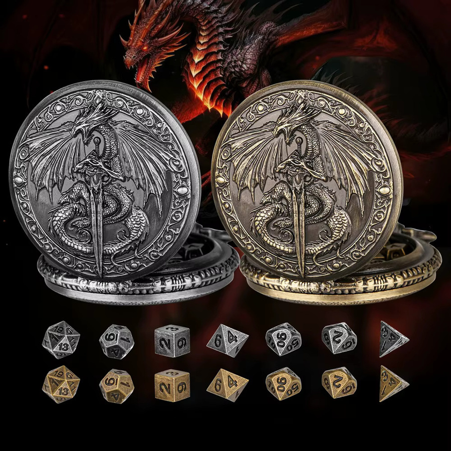 SANMERSEN DND-Würfelset, 7-teiliges Metall-Set, Fantasy, Bronze - Bild 1