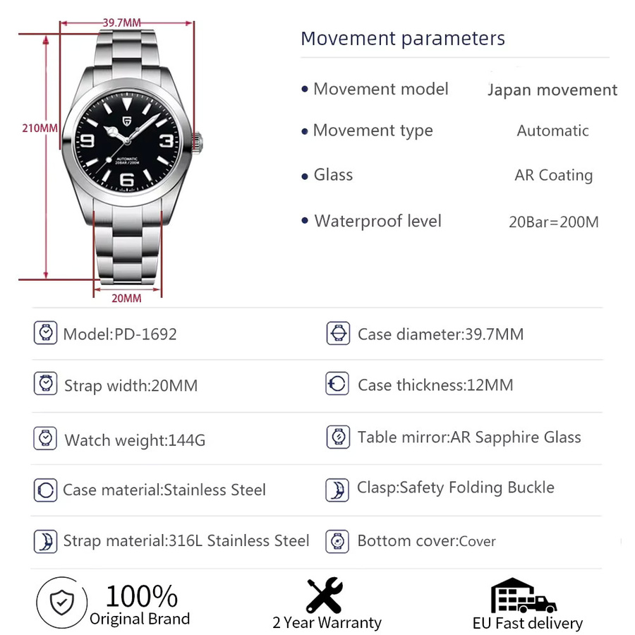Pagani Design Armbanduhr, Automatik, Edelstahl, Saphirglas, 40 mm, Herren - Bild 3