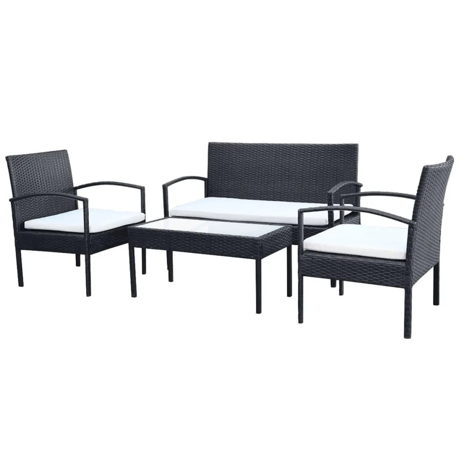 vidaXL 4-teiliges Garten-Lounge-Set aus Poly-Rattan mit Auflagen in Schwarz - Bild 2