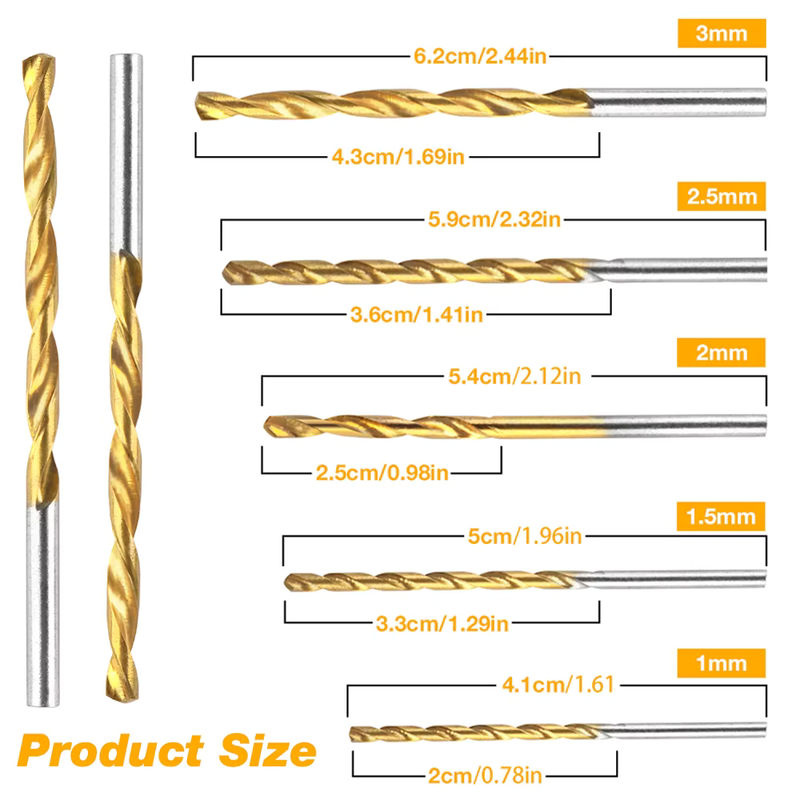 DECWLS 50er Set Titanbeschichtete HSS Spiralbohrer aus Schnellarbeitsstahl in Gold, Durchmesser: 1 mm, 1,5 mm, 2 mm, 2,5 mm, 3 mm - Bild 2