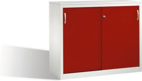 C+P Akten-Sideboard Acurado mit Schiebetüren, Front Rubinrot, Korpus Lichtgrau, H: 100 cm, B: 120 cm, T: 50 cm - Bild 1