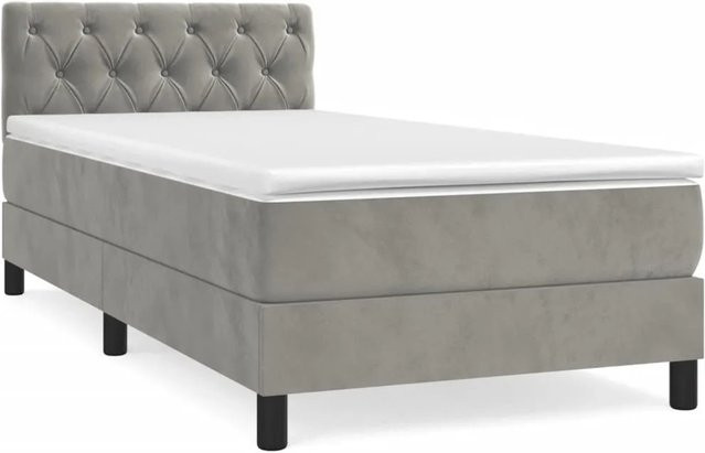 vidaXL Boxspringbett mit Matratze Hellgrau Samt B/T: 80 x 200 cm - Bild 1