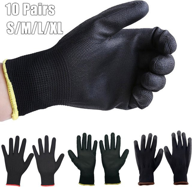 20 Stück Nylon PU Arbeitshandschuhe in Schwarz, rutschfeste Sicherheitshandschuhe mit Beschichtung - Bild 1