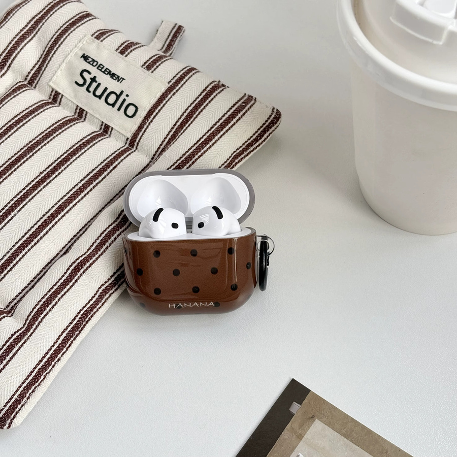 Retro Polka Dot Kopfhörerhülle mit schwarzer Ringabdeckung für Apple AirPods 1, 2, 3, 4 und Pro 2 in Schwarz und Braun - Bild 2
