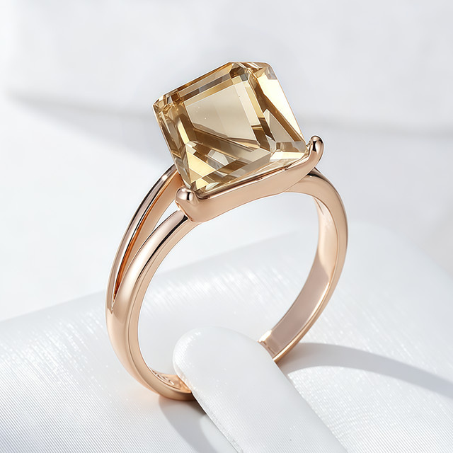 Wbmqda Ring, 585 Roségold, hellbraune Würfel-Steinringe, Damen - Bild 1
