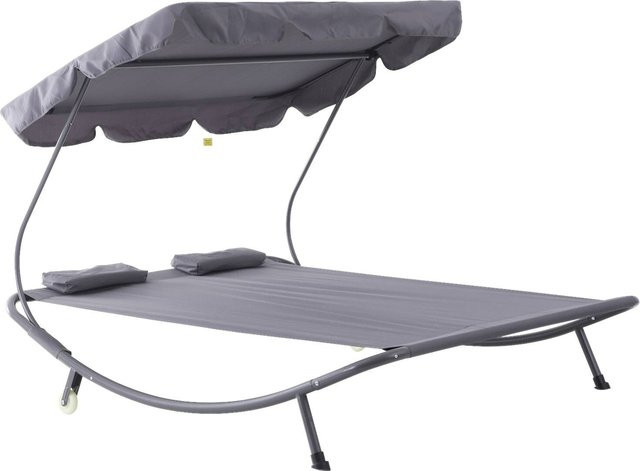 Outsunny Doppelliege Grau aus Stahl mit Sonnenverdeck und Textilene-Bezug, B/H/L: 175 x 134 x 200 cm - Bild 1