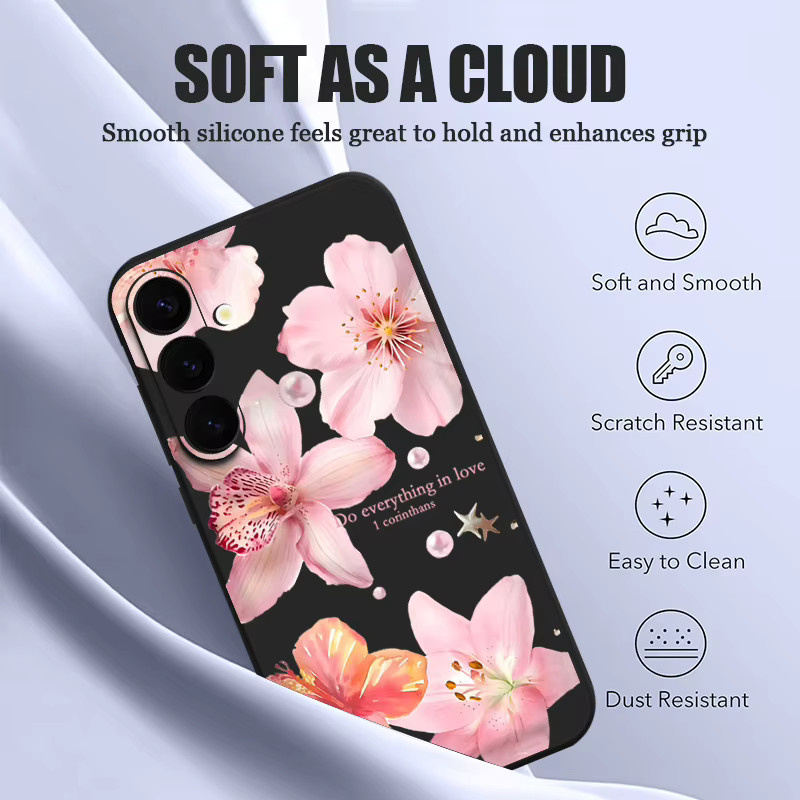 Magnetische Handyhülle mit rosa Blumenmuster für Samsung Galaxy S25 S24 S23 S22 Ultra Plus S21 FE, TPU Cover mit MagSafe Wireless Charging Kompatibilität - Bild 3