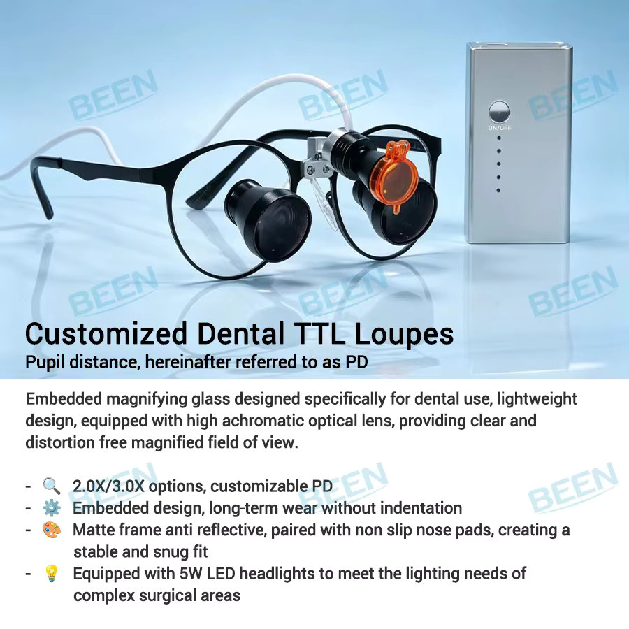 Dental-TTL-Lupen, 2.0X 3.0X, mit 5W LED-Stirnlampe, Orange-Filter, Schwarz - Bild 2