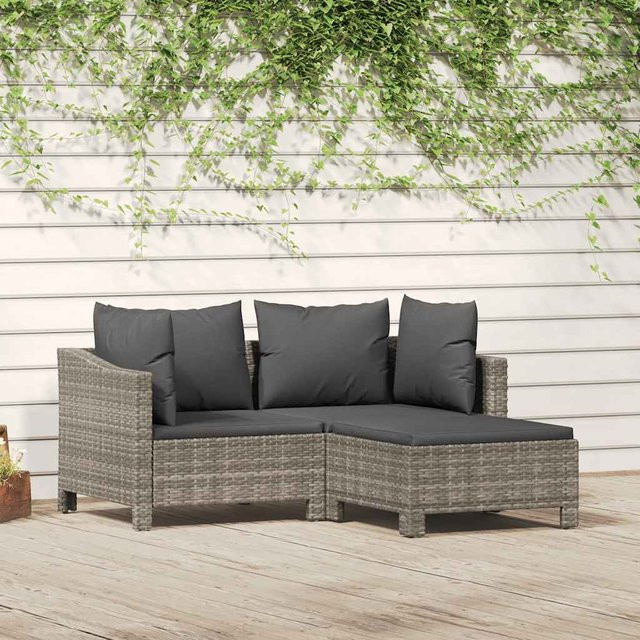 vidaXL 3-tlg. Garten-Lounge-Set in L-Form aus grauem Poly Rattan mit Kissen und pulverbeschichtetem Stahlgestell - Bild 3