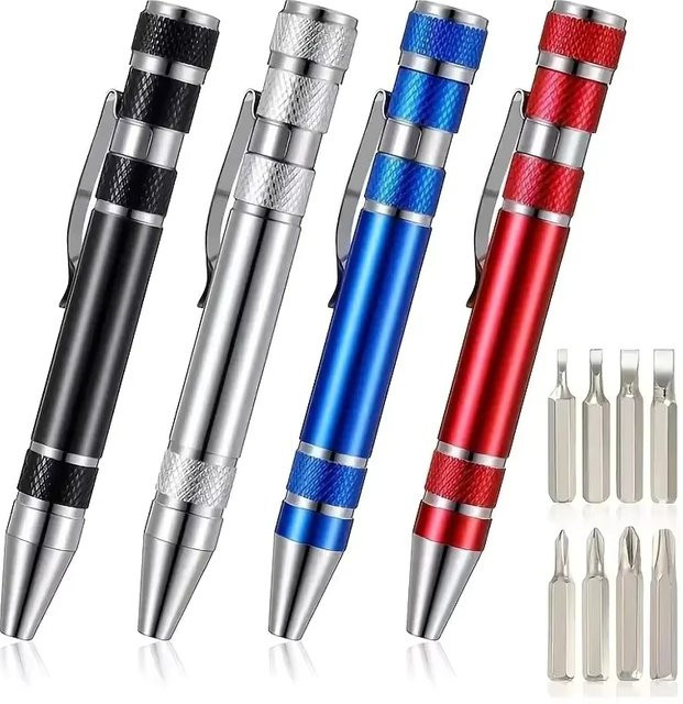 8-in-1 Multitool Stift-Schraubendreher in Silber mit magnetischer Funktion für Reparatur und Installation - Bild 1