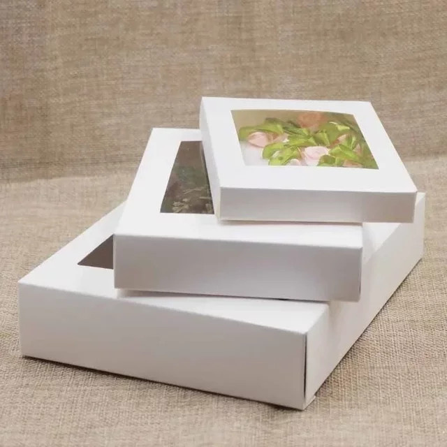 10 Stück DIY Papier Geschenkkartons mit Fenster in Weiß für Hochzeit, Party und Muffin-Verpackungen - Bild 1
