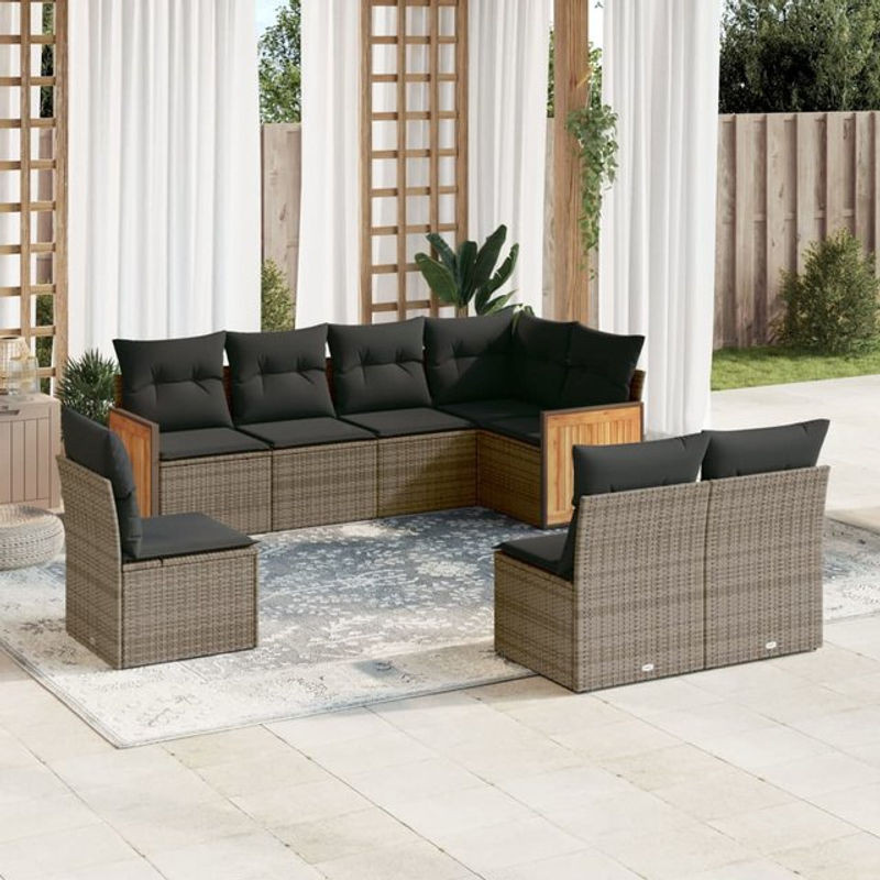 Vidaxl Gartenmöbel-Set aus Polyrattan mit 8-teiligen Kissen in Grau, modern für Erwachsene - Bild 1
