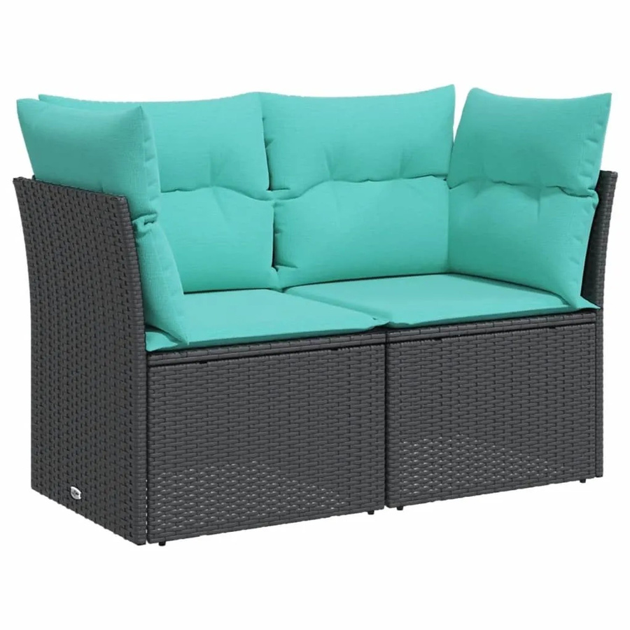 vidaXL Gartensofa 2-Sitzer aus schwarzem PE-Rattan mit Kissen und Metallrahmen - Bild 1