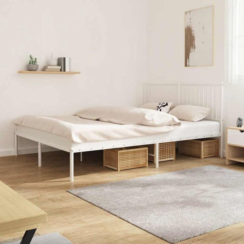 Vidaxl Metallbett mit Kopfteil in Weiß, minimalistisches Bettgestell aus Stahl, B: 160 cm, L: 200 cm - Bild 1