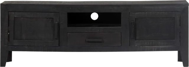 vidaXL TV-Schrank aus Mango Massivholz in Schwarz, modern mit Medienfächern, B/T/H: 118 x 30 x 40 cm - Bild 1