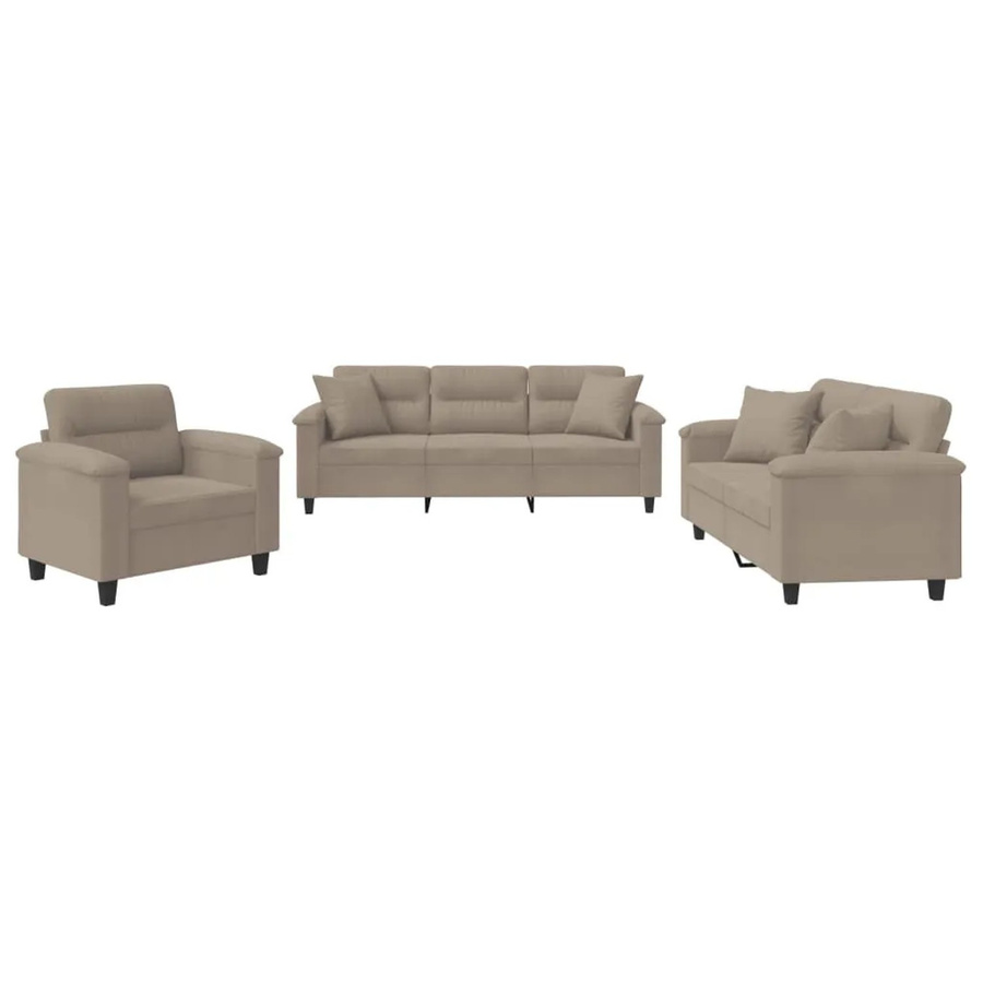 vidaXL 3-teiliges Sofagarnitur Set aus Mikrofaser in Beige mit Kissen und Armlehnen - Bild 2