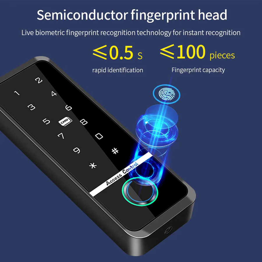 LUCKING DOOR Biometrisches Zugangskontrollsystem in Schwarz mit Fingerabdruck, RFID, IC-Tastatur und IP66 Touchscreen-Panel - Bild 2