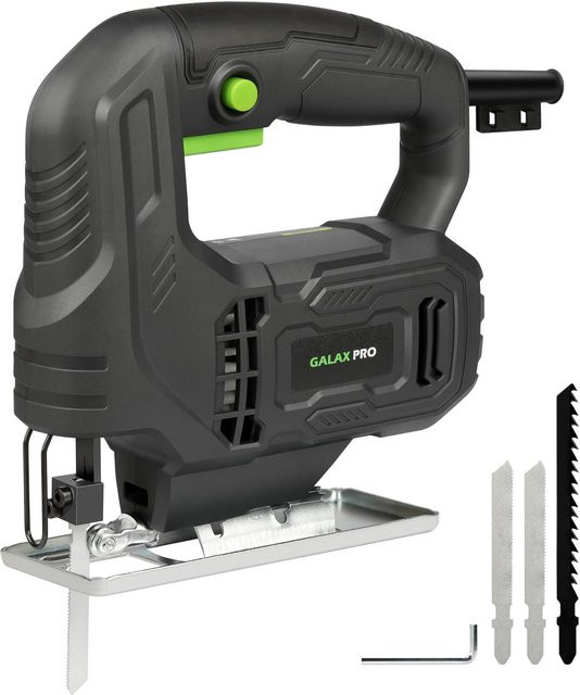 GALAX PRO Elektrische Stichsäge 400W mit 3000 SPM, ±45° Schrägschnitt-Funktion und Verriegelungsknopf, Schwarz, inklusive Klingen für Holz und Metall - Bild 1